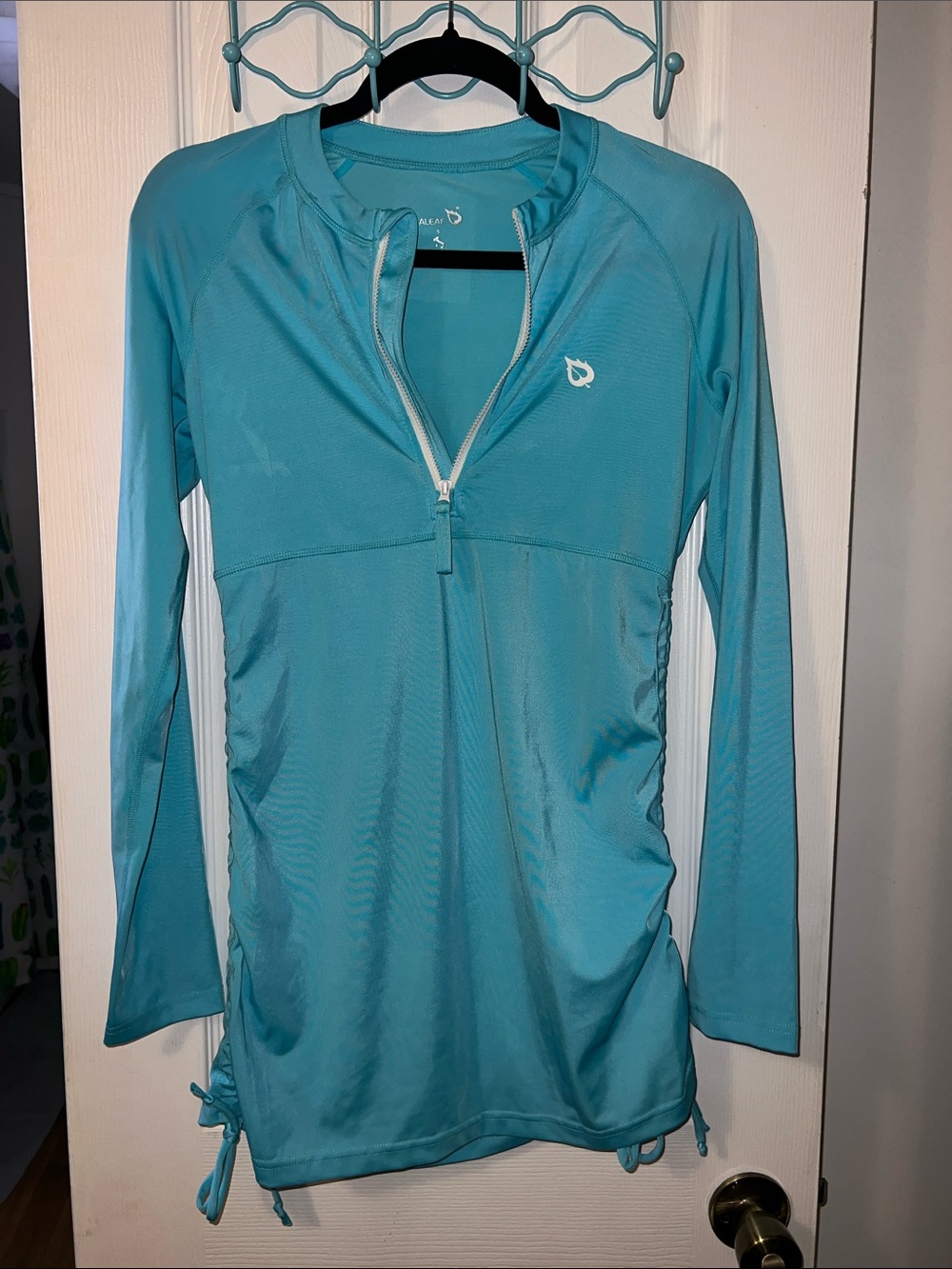 Aqua Blue Long Sleeve Half-Zip Swim Shirt